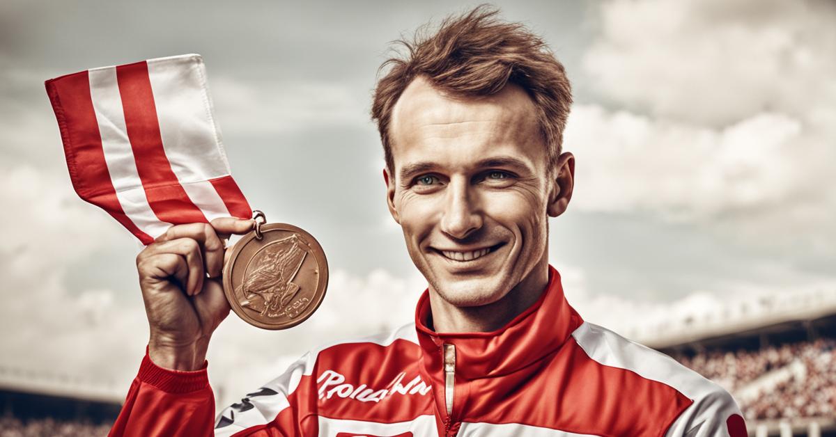 Norbert Krakowiak prezentuje medal w barwach reprezentacji Polski – duma i sukces w sporcie żużlowym.