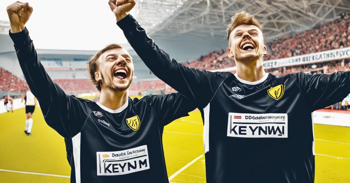 Keynan Rew świętuje zwycięstwo z drużyną Zdunek Wybrzeże Gdańsk na tle stadionu w Gdańsku.